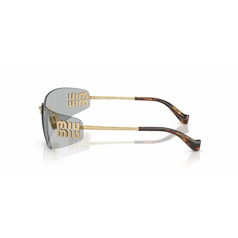 MIU MIU MU A51S 5AK50K Gold Light Grey Lens Women Wrap Sunglasses AUTHENTIC